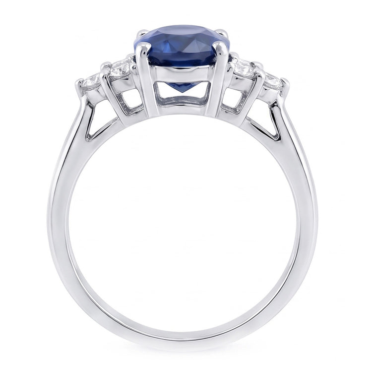 Bague de fiançailles en saphir de Ceylan taille ovale et diamants ronds 3.40 ct