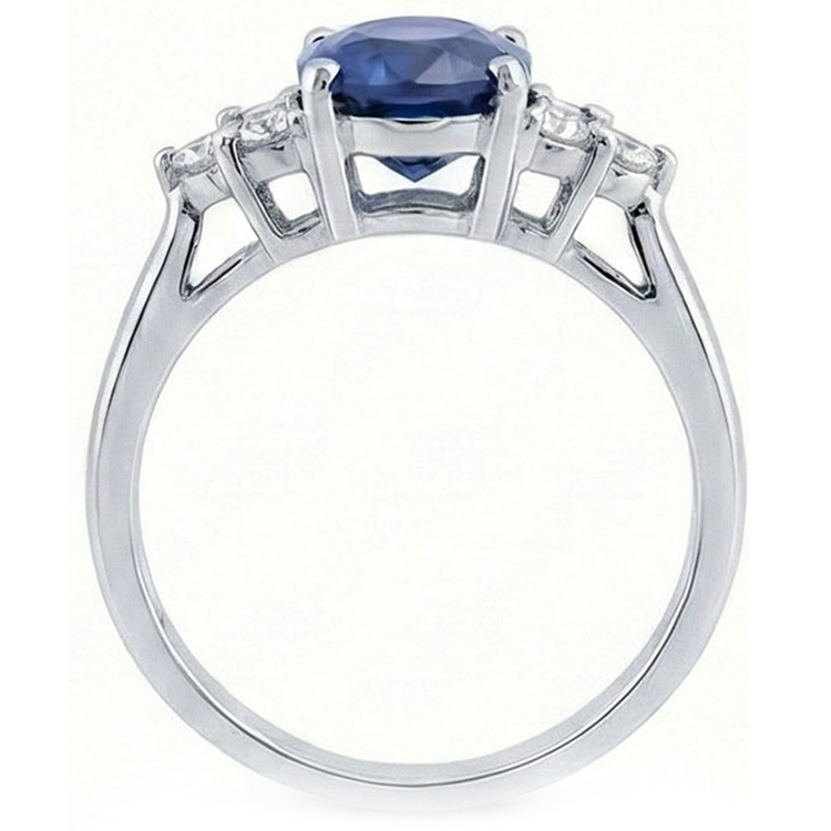 Bague de fiançailles en saphir de Ceylan taille ovale et diamants ronds 3.40 ct