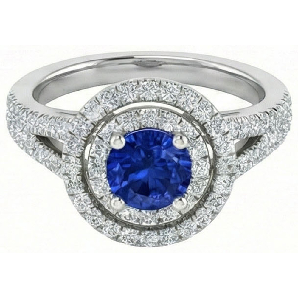 Bague de fiançailles en saphir du Sri Lanka et diamants de 4.25 carats en or 14k