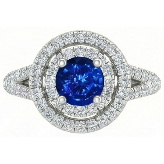 Bague de fiançailles en saphir du Sri Lanka et diamants de 4.25 carats en or 14k