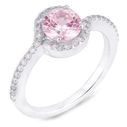 Bague de fiançailles en saphir rose de 1.35 ct et diamants ronds. pierre précieuse WG 14K