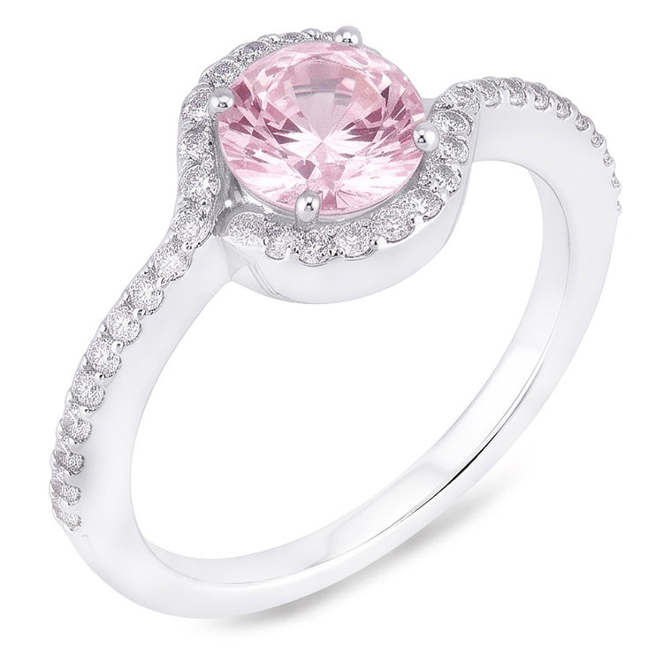 Bague de fiançailles en saphir rose de 1.35 ct et diamants ronds. pierre précieuse WG 14K
