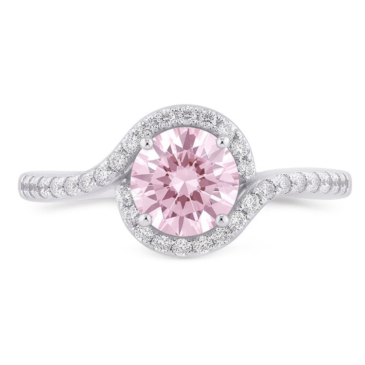Bague de fiançailles en saphir rose de 1.35 ct et diamants ronds. pierre précieuse WG 14K