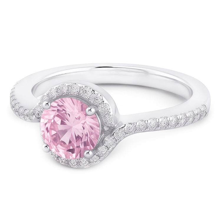 Bague de fiançailles en saphir rose de 1.35 ct et diamants ronds. pierre précieuse WG 14K