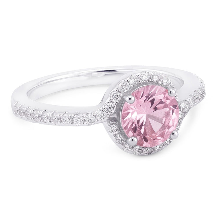 Bague de fiançailles en saphir rose de 1.35 ct et diamants ronds. pierre précieuse WG 14K
