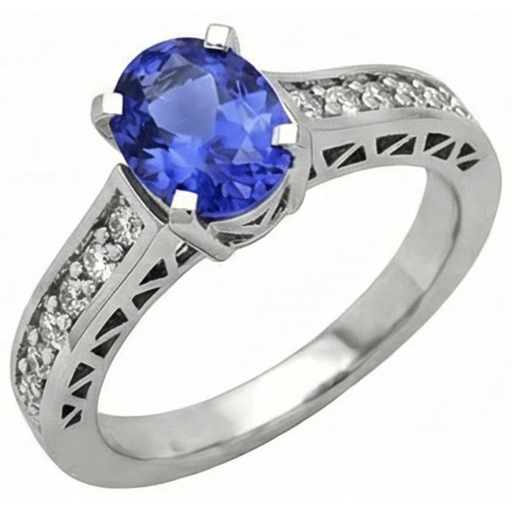 naturel oval tanzanite 3.25carats bague détail rapproché