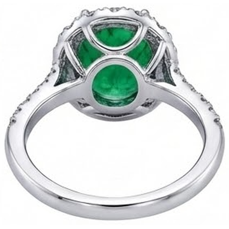 Bague de fiançailles grosse émeraude Vert avec diamants 4.25 carats or blanc 14k