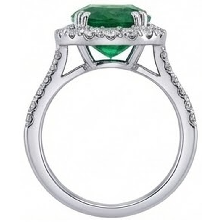 Bague de fiançailles grosse émeraude Vert avec diamants 4.25 carats or blanc 14k