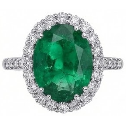 Bague de fiançailles grosse émeraude Vert avec diamants 4.25 carats or blanc 14k