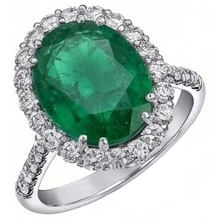 Bague de fiançailles grosse émeraude Vert avec diamants 4.25 carats or blanc 14k