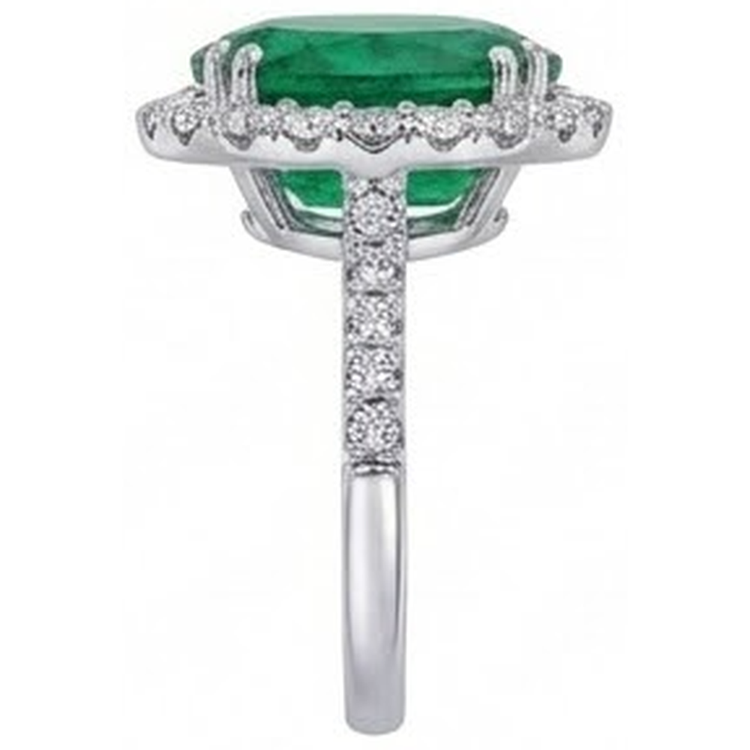 Bague de fiançailles grosse émeraude Vert avec diamants 4.25 carats or blanc 14k