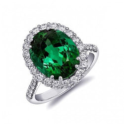 Bague de fiançailles grosse émeraude Vert avec diamants 4.25 carats or blanc 14k