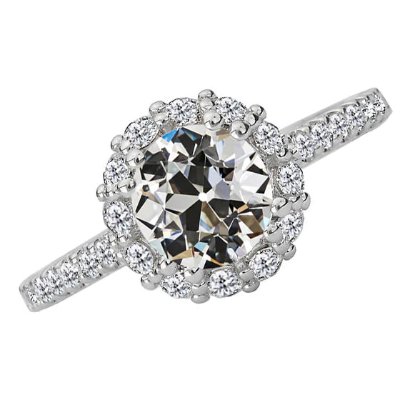 Bague de fiançailles halo Réel diamant rond taille ancienne mine 5.50 carats or blanc