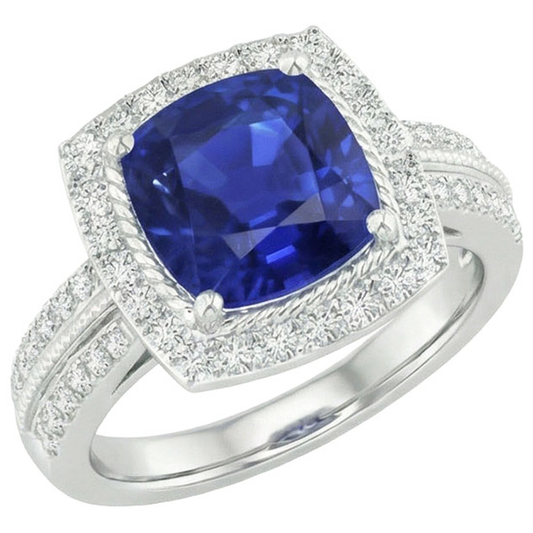 naturel cushion diamant 3.70carats bague détail rapproché