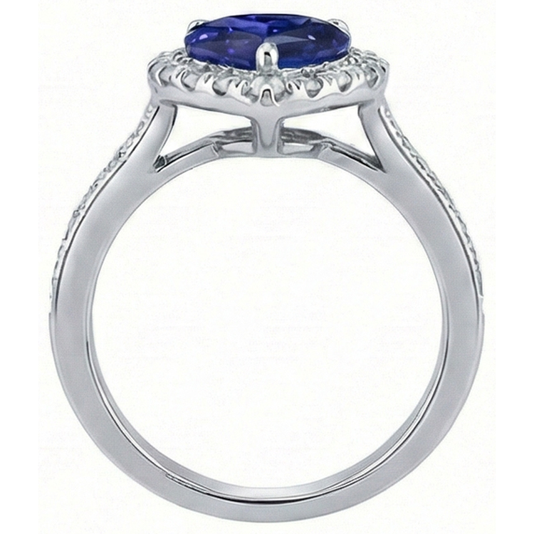 Bague de fiançailles halo de diamants taille coeur saphir bleu 4 carats