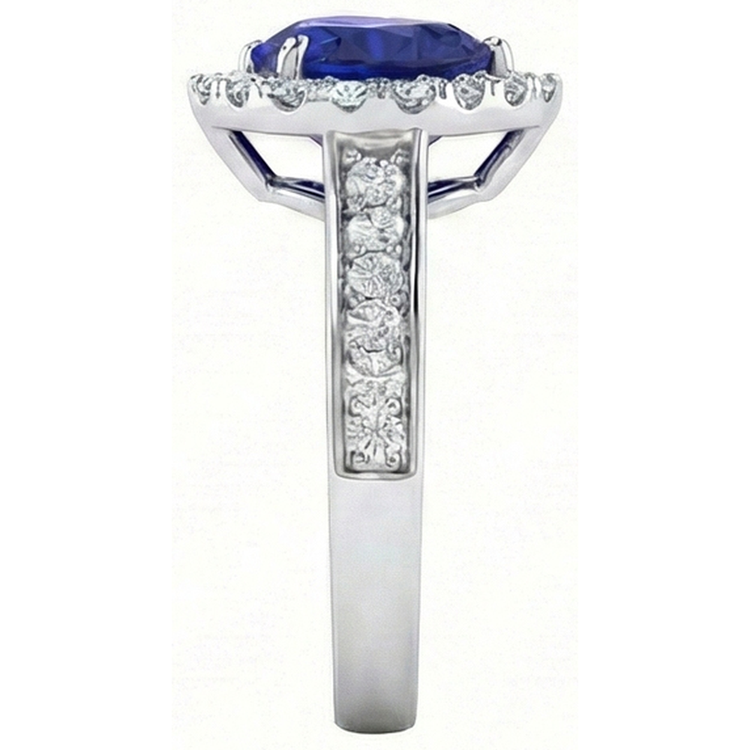 Bague de fiançailles halo de diamants taille coeur saphir bleu 4 carats