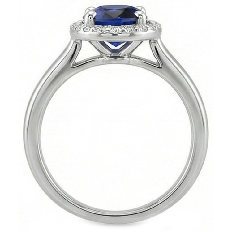 Bague de fiançailles halo diamant bleu saphir 4 carats or blanc 14K
