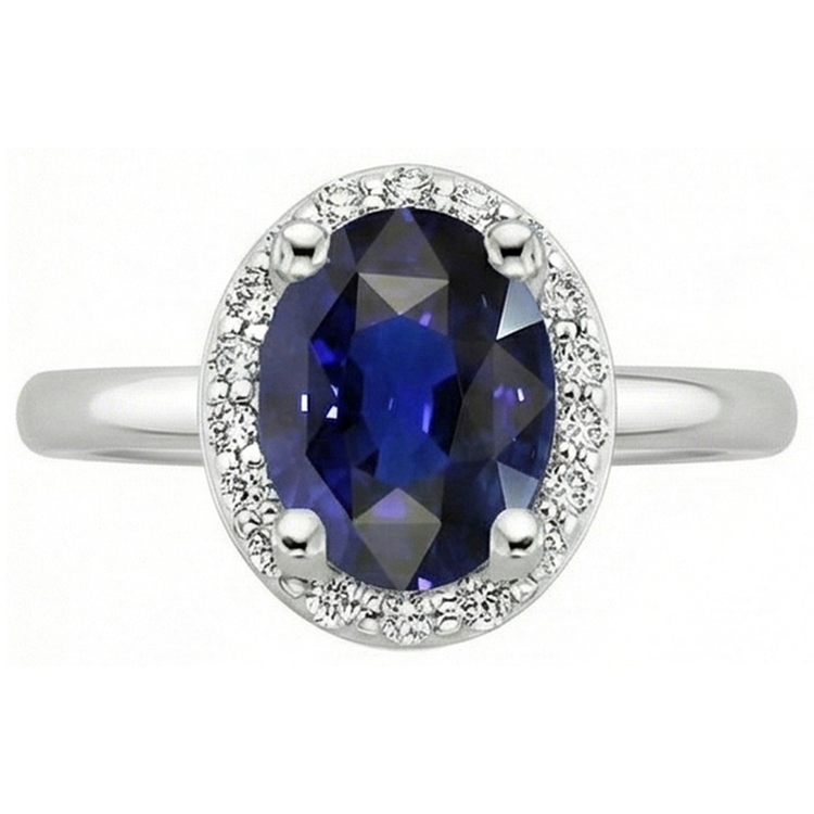 Bague de fiançailles halo diamant bleu saphir 4 carats or blanc 14K