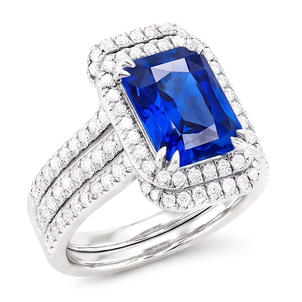 Bague de fiançailles halo diamant saphir sertie avec veste 5 carats