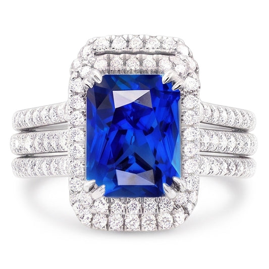 Bague de fiançailles halo diamant saphir sertie avec veste 5 carats