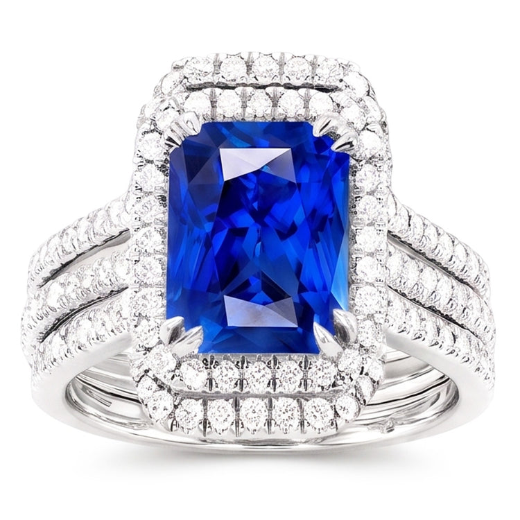 Bague de fiançailles halo diamant saphir sertie avec veste 5 carats