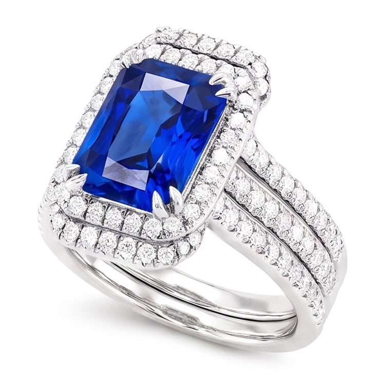 Bague de fiançailles halo diamant saphir sertie avec veste 5 carats