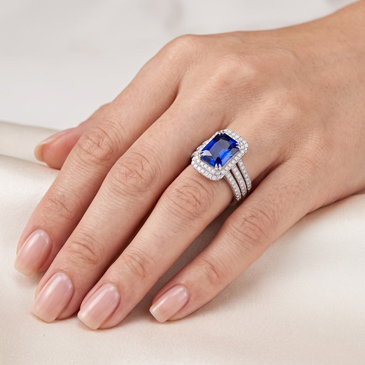 Bague de fiançailles halo diamant saphir sertie avec veste 5 carats