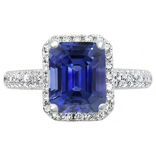 Bague de fiançailles halo saphir double rangée sertie de diamants 4 carats