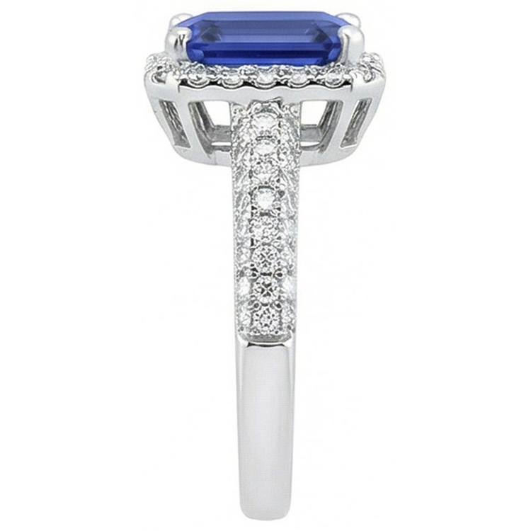 Bague de fiançailles halo saphir double rangée sertie de diamants 4 carats