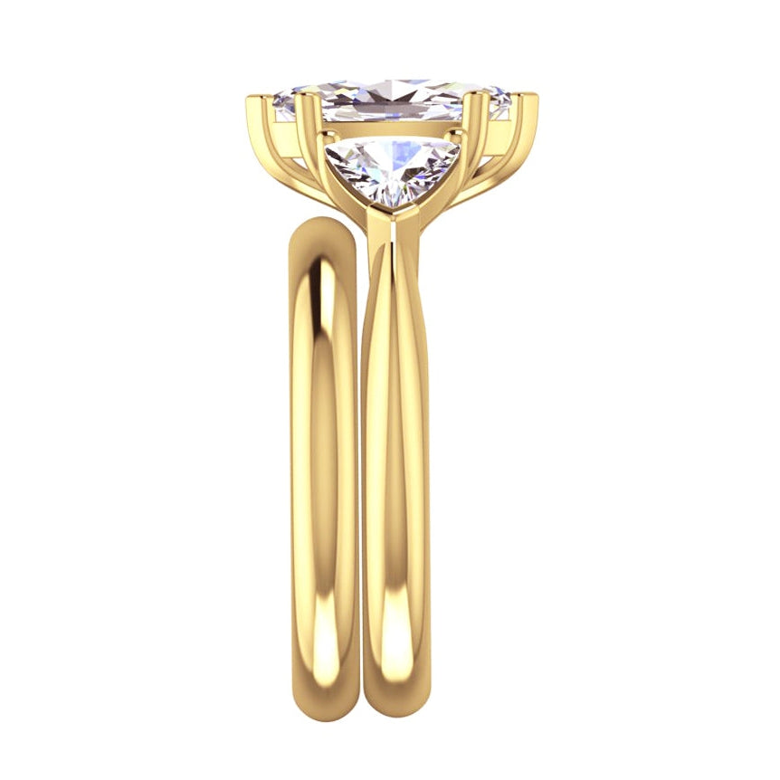Bague de fiançailles marquise et trillion de Réel diamants sertie d'un anneau uni 2 ct.