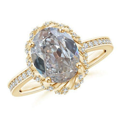Bague de fiançailles ovale Réel diamant taille ancienne halo or jaune 4.75 carats