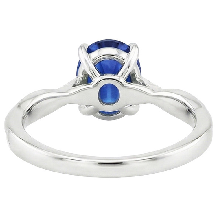 Bague de fiançailles ovale saphir bleu diamant or tige torsadée 6 carats