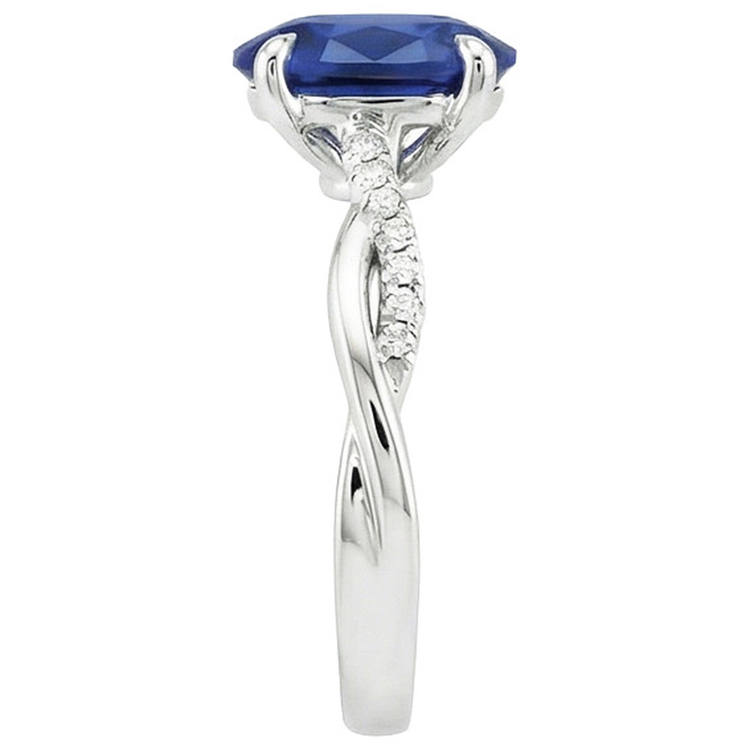Bague de fiançailles ovale saphir bleu diamant or tige torsadée 6 carats