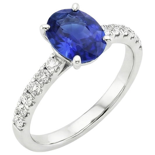 naturel oval saphir 4.25carats bague angle de côté
