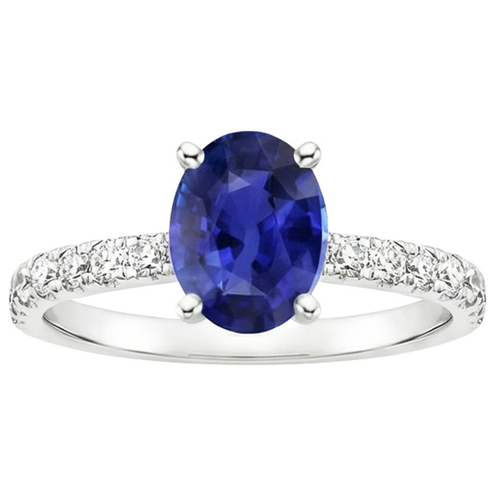 naturel oval saphir 4.25carats bague vue de profil