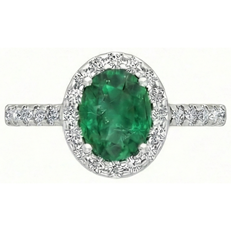 Bague de fiançailles ovale vert émeraude et diamant de 4.30 ct