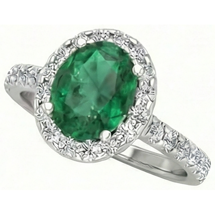 Bague de fiançailles ovale vert émeraude et diamant de 4.30 ct