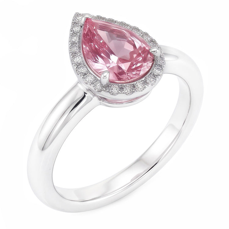 Bague de fiançailles poire saphir rose de 1.26 ct et diamant rond