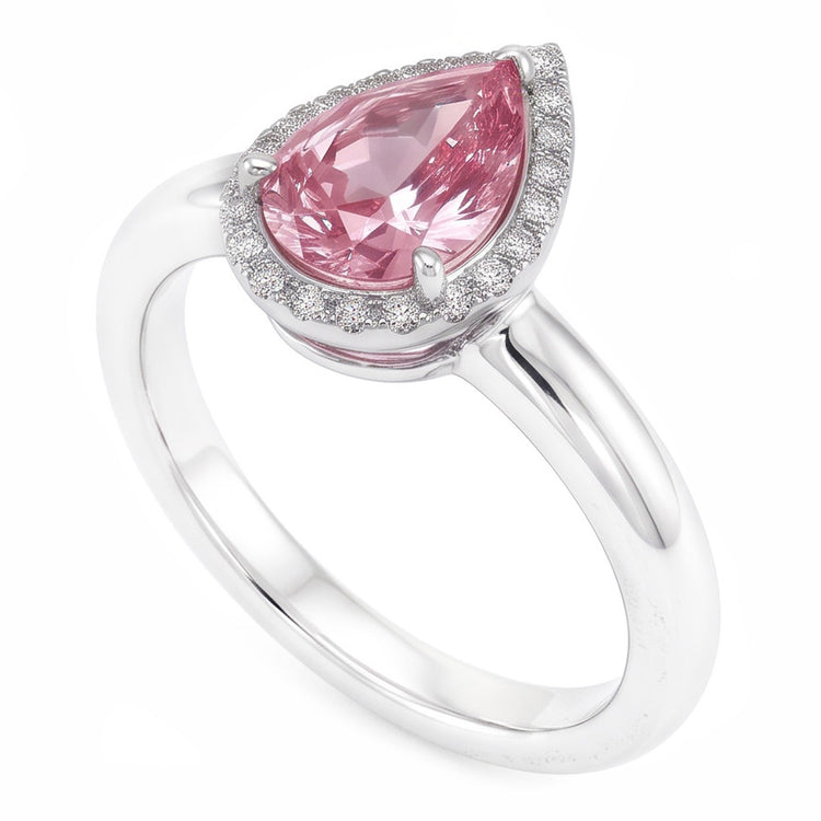 Bague de fiançailles poire saphir rose de 1.26 ct et diamant rond