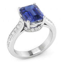 Bague de fiançailles pour femme 2.50 carats émeraude saphir serti cathédrale