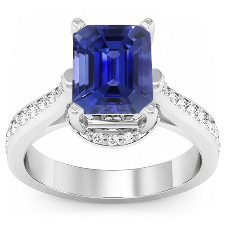 Bague de fiançailles pour femme 2.50 carats émeraude saphir serti cathédrale