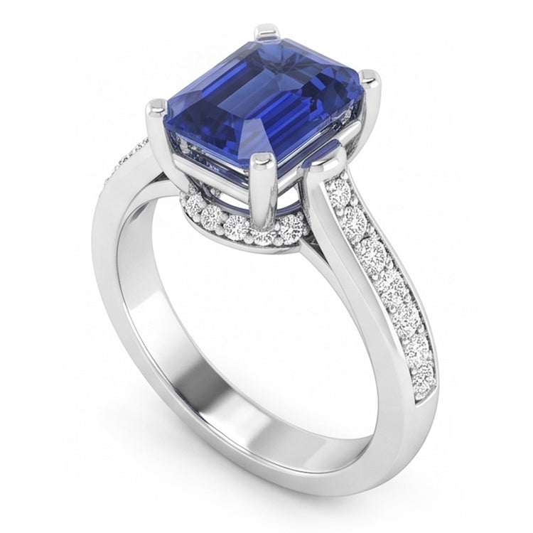 Bague de fiançailles pour femme 2.50 carats émeraude saphir serti cathédrale