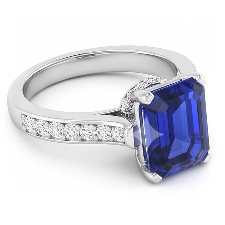 Bague de fiançailles pour femme 2.50 carats émeraude saphir serti cathédrale