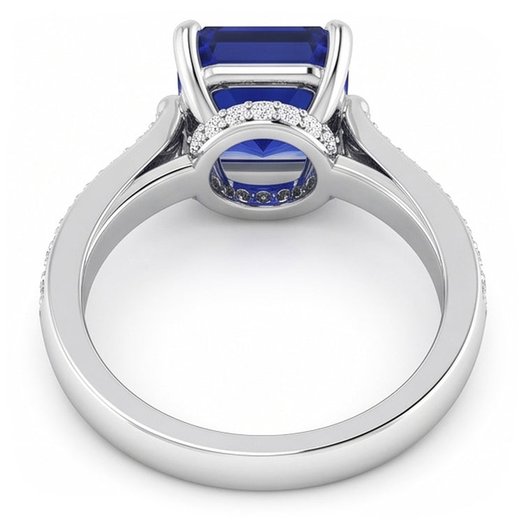 Bague de fiançailles pour femme 2.50 carats émeraude saphir serti cathédrale