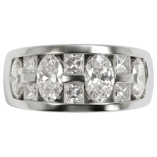 Bague de fiançailles pour homme taille marquise et princesse en or blanc 14K 5 ct