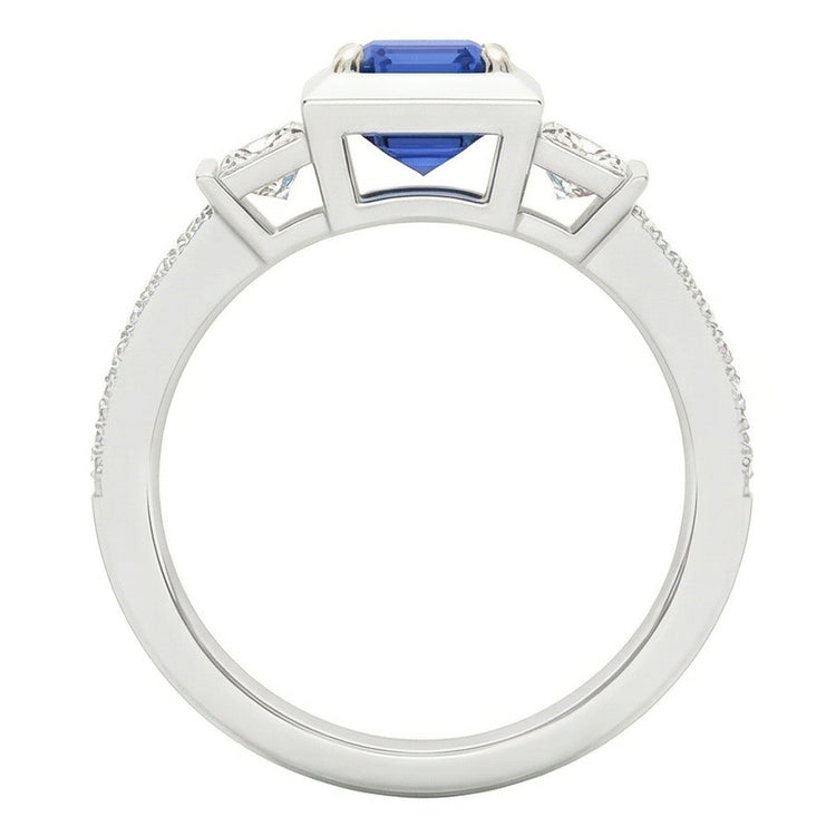 Bague de fiançailles princesse diamant et saphir émeraude deux tons 2 carats