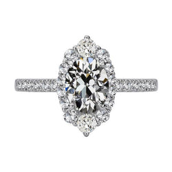 Bague de fiançailles ronde et ovale Vieux mineur avec halo de Réel diamants 7.50 carats