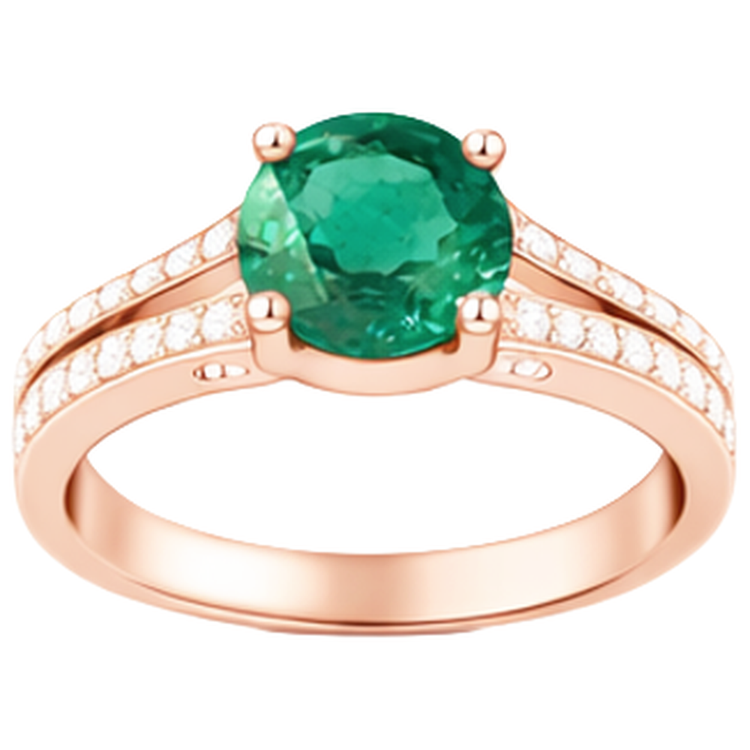 Bague de fiançailles ronde halo caché vert émeraude et diamant