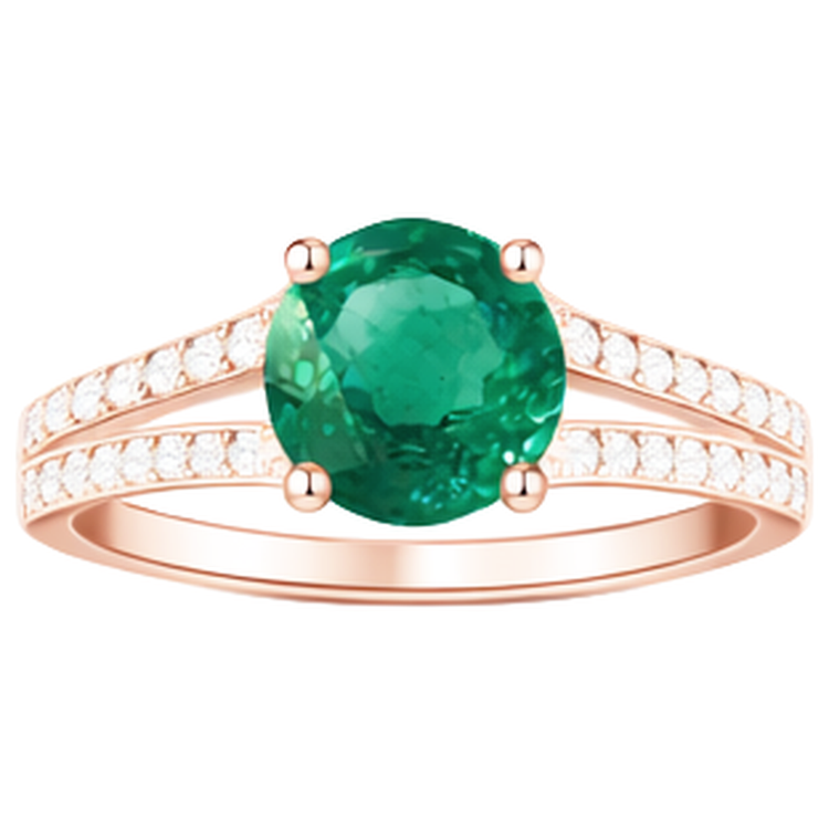 Bague de fiançailles ronde halo caché vert émeraude et diamant