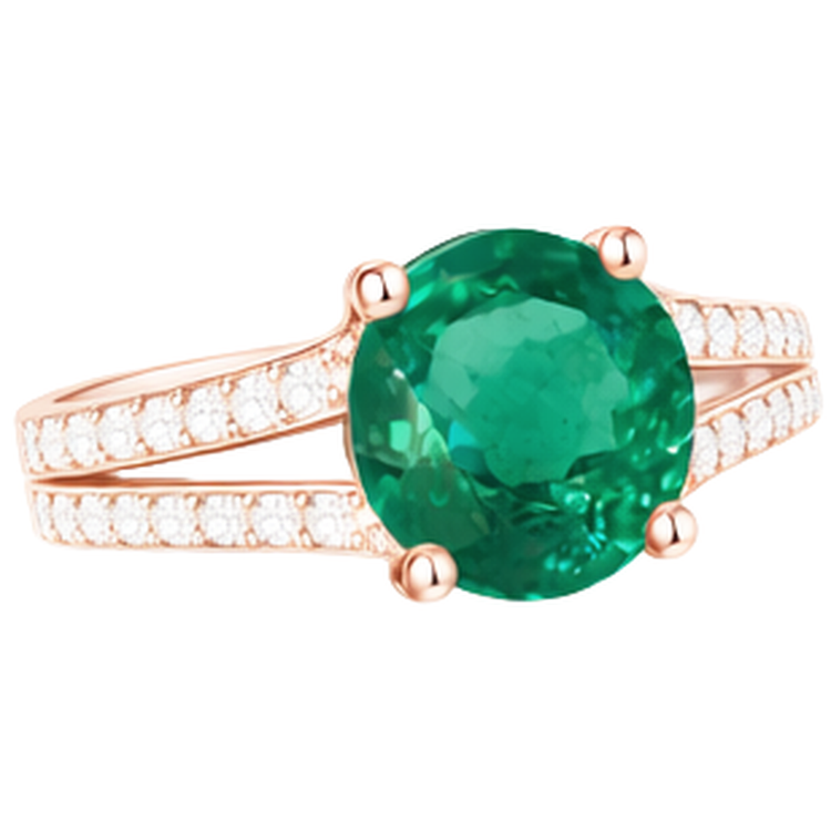 Bague de fiançailles ronde halo caché vert émeraude et diamant
